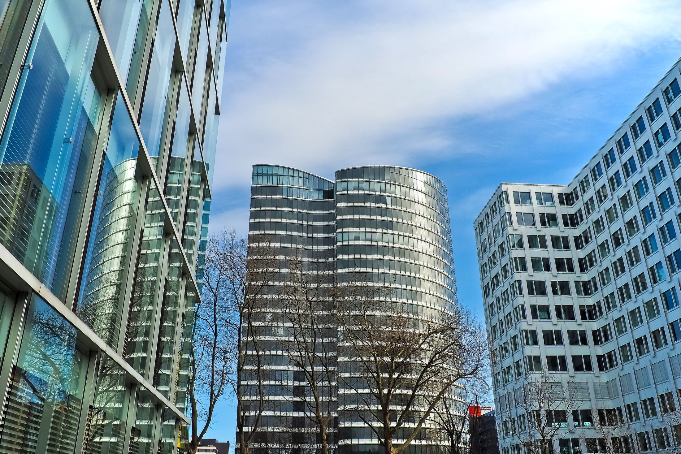 Modern glass office buildings in a business district