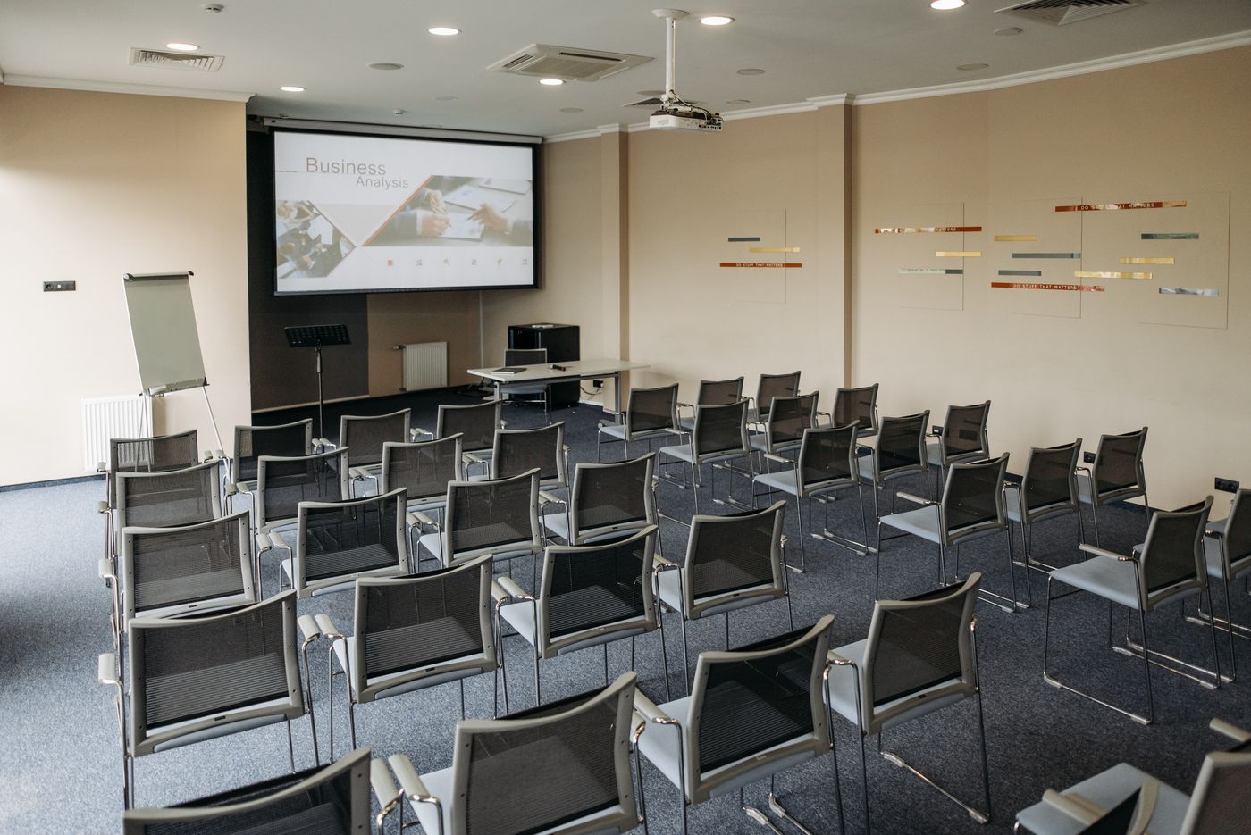 Corporate training room set up for a session