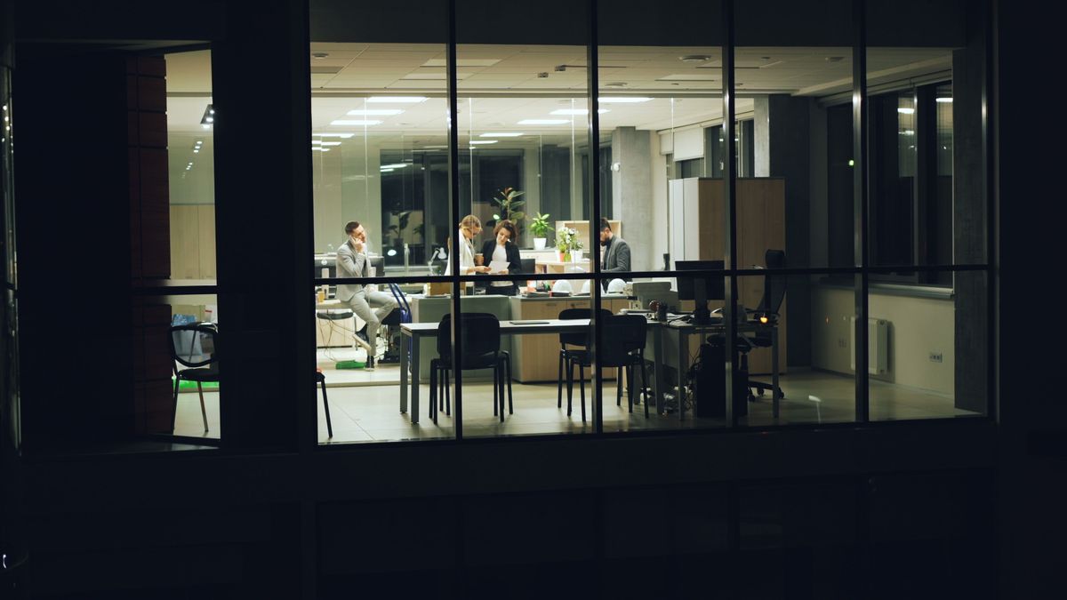 Team meeting in a modern office in the evening