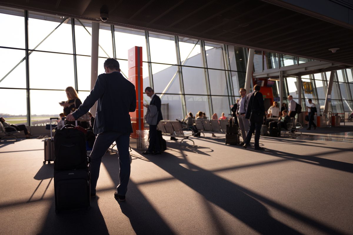 Busy airport terminal
