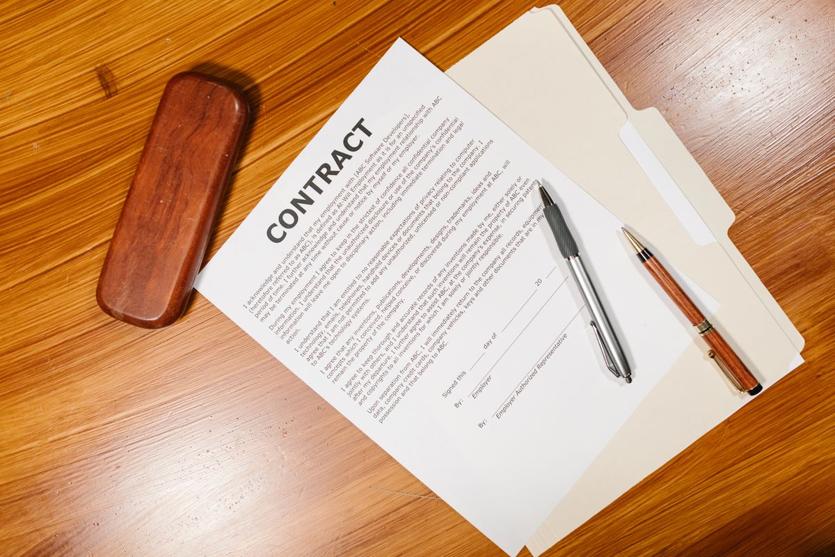 Employment contract on a desk